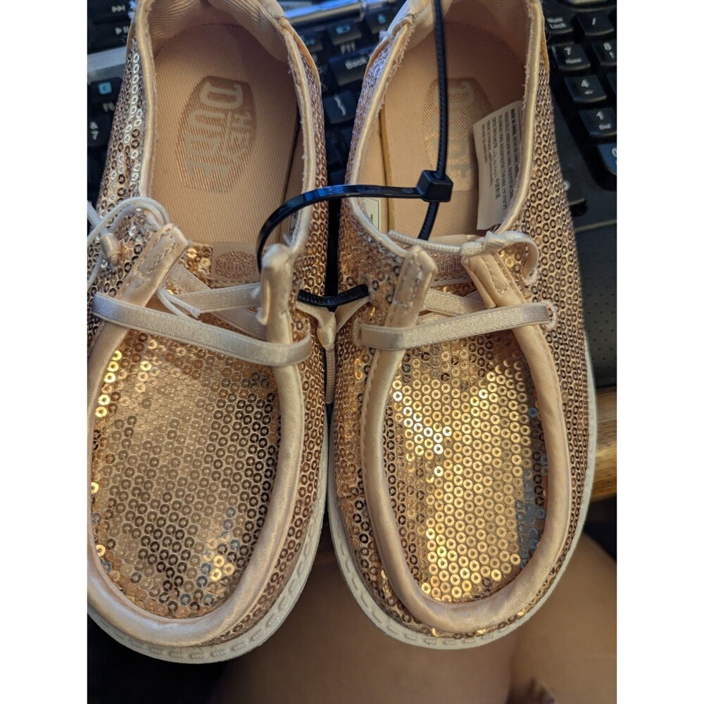 NWT Girls Hey Dude Wendy Y Disco Sequin Blush Tie Comfort Shoes Sz 12us